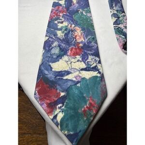 Editions by Van Heusen Mens Tie Abstract Floral Print Blue Green Red Polyester‎